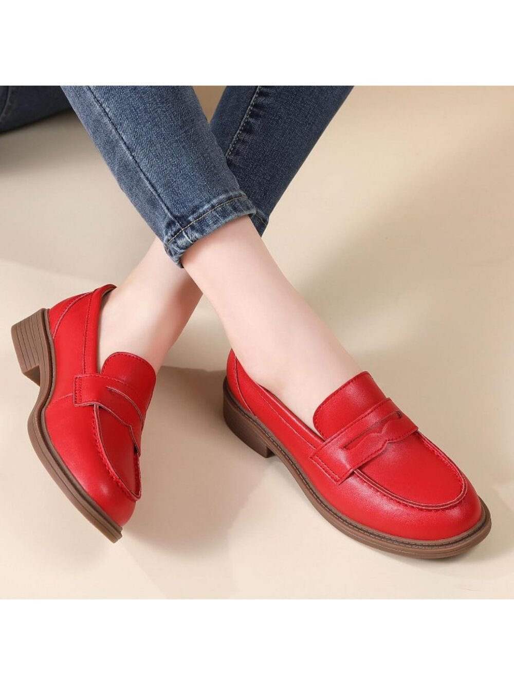 Women's Red Casual Loafers & Slip-Ons Driving Flats Work Elegant Dress Shoes - Picture 4 of 6